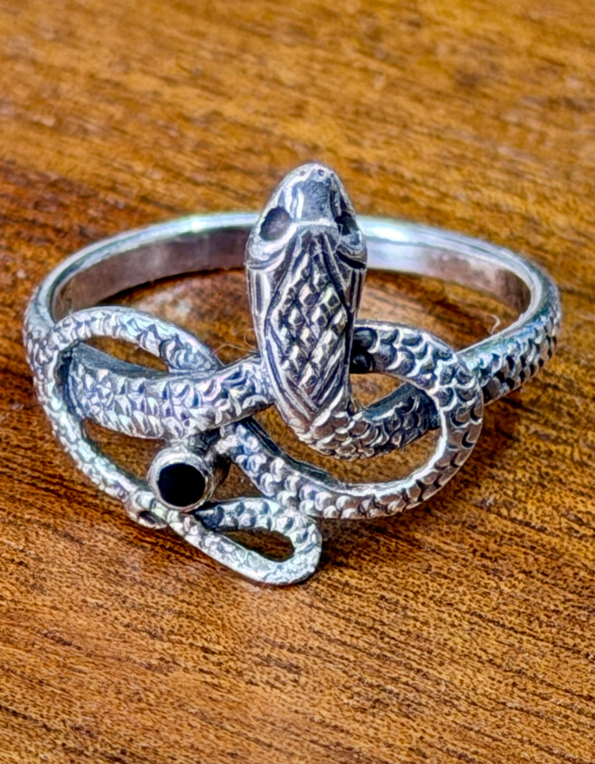 Vintage 925 Silber Schlangenring mit Schwarzer Emaille, Serpent Ring, Reptilien Schmuck, Gothischer Symbolring
