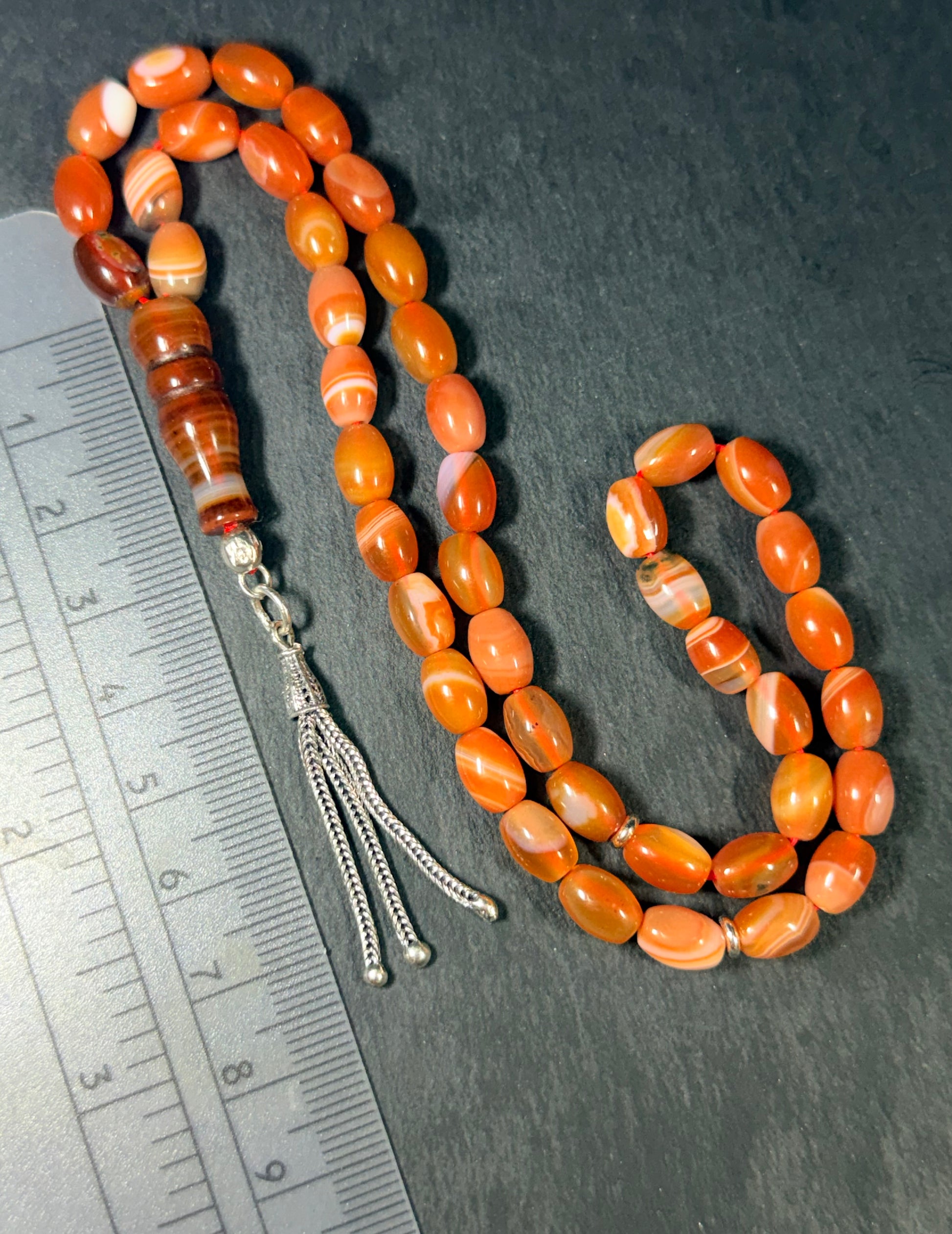 Karneol Tasbih, naturlichen Edelstein islamisches Tesbeeh Misbaha, 925 Sterling Silbere Quaste