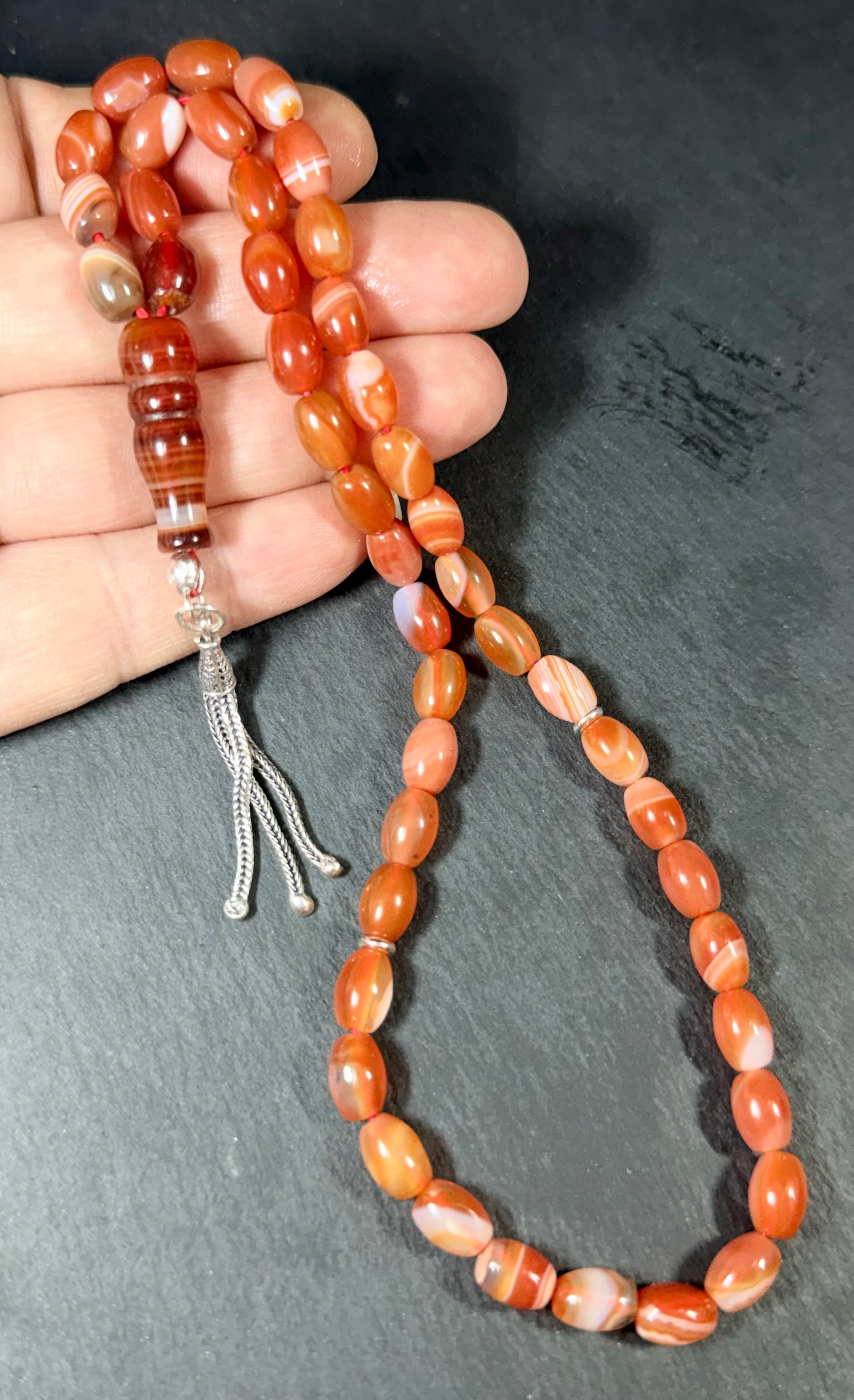 Karneol Tasbih, naturlichen Edelstein islamisches Tesbeeh Misbaha, 925 Sterling Silbere Quaste