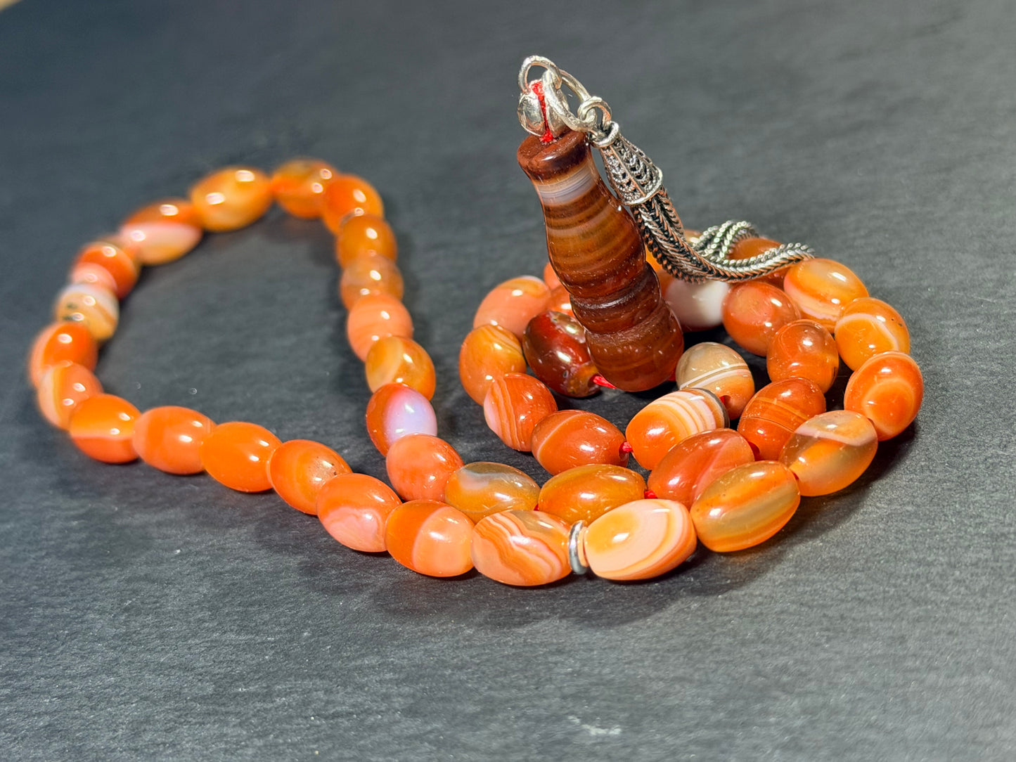 Karneol Tasbih, naturlichen Edelstein islamisches Tesbeeh Misbaha, 925 Sterling Silbere Quaste