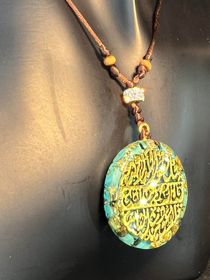 Koranwörter harz resin turquoise türkis halskette necklace blau blue schmuck
