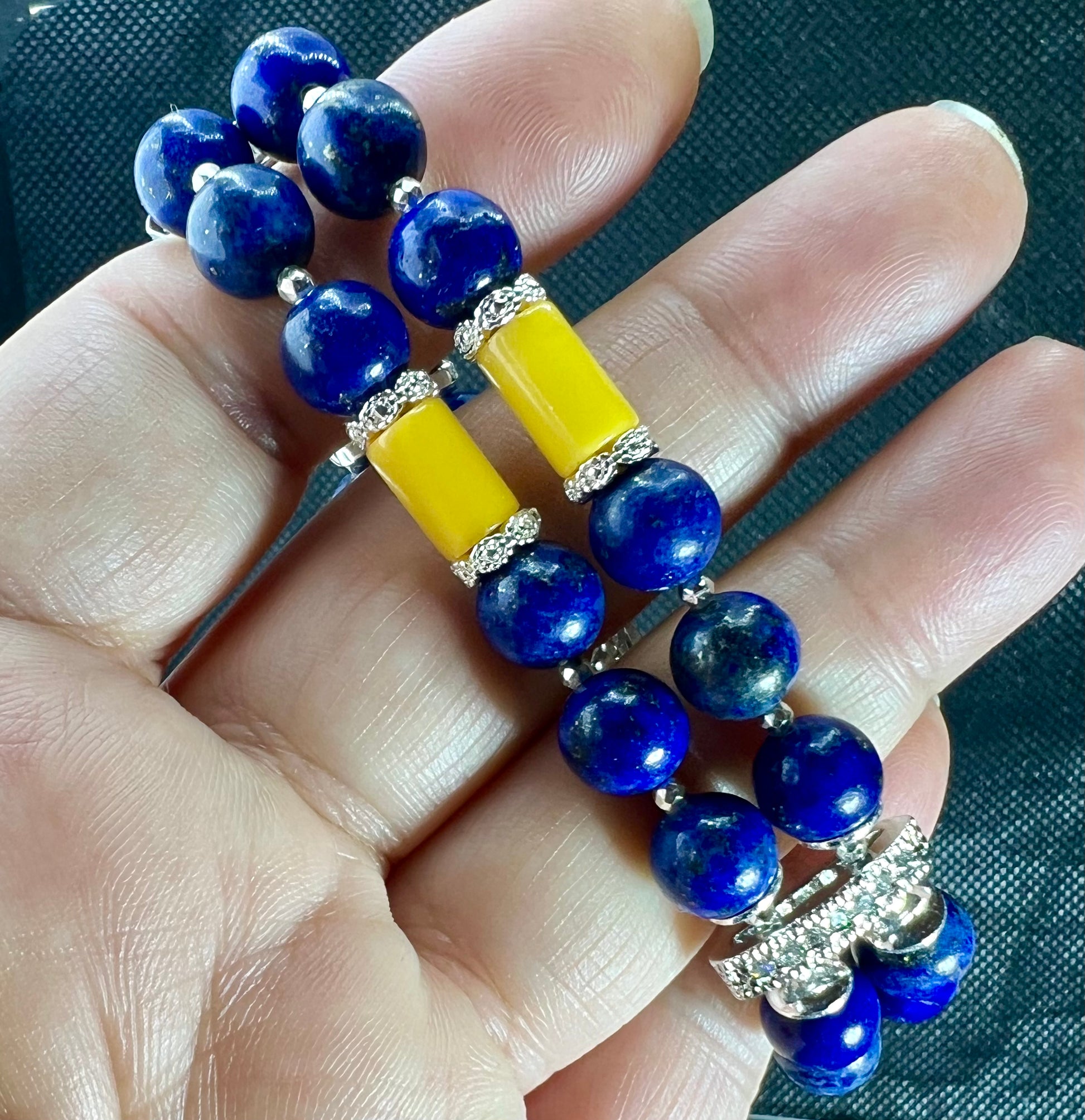double lapislazuli bernstein armband blau und gelb armband bracelet silver plated versilbert handmade 