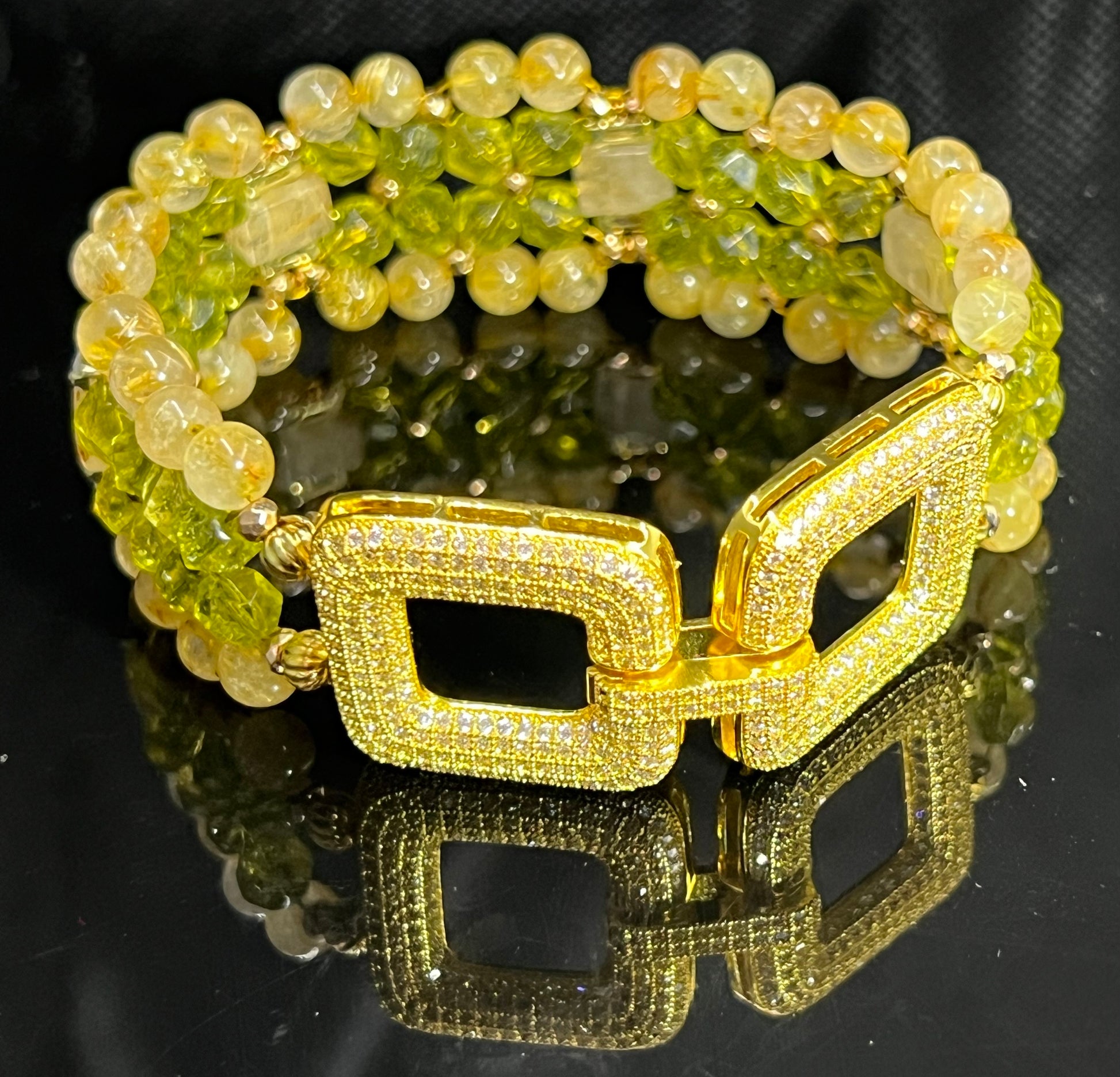 peridot rutilated quartz green grün bracelet armband manschett yellow gelb