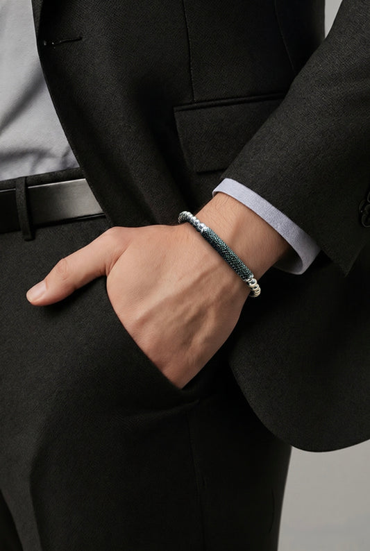 Herren Armband, Schwarz & Silber, 925er Sterling Silber, Einstellbar