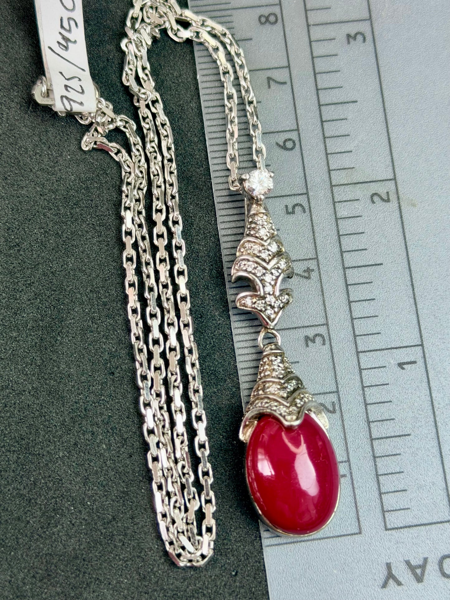 Vintage Halskette (1980er), 925 Silber, synthetischer weinroter Anhänger