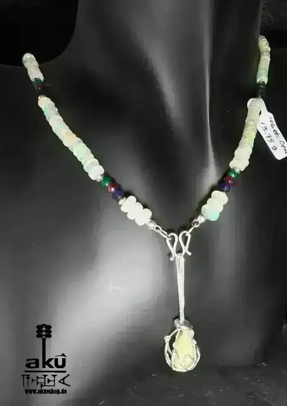 A+ Natürlich OPAL Lavalier Halskette, roher, Smaragd Rubin Saphir Edelsteine Heilungsenergie - AkueShop