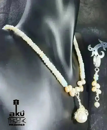 A+ Natürliche äthiopische Welo OPAL und Perlen Schmuckset Vollfeuer, 42.5ct, bis7,5mm, Halskette & Ohrringe, - AkueShop