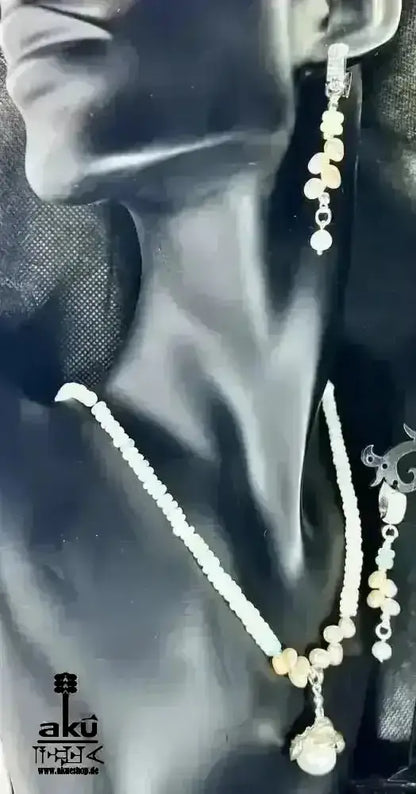 A+ Natürliche äthiopische Welo OPAL und Perlen Schmuckset Vollfeuer, 42.5ct, bis7,5mm, Halskette & Ohrringe, - AkueShop