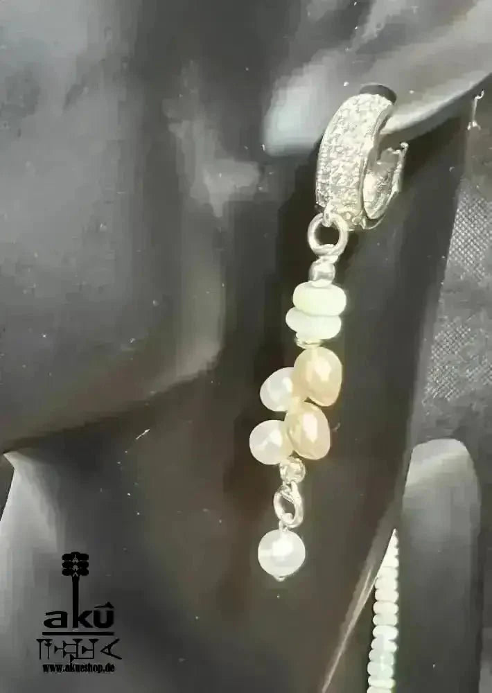 A+ Natürliche äthiopische Welo OPAL und Perlen Schmuckset Vollfeuer, 42.5ct, bis7,5mm, Halskette & Ohrringe, - AkueShop
