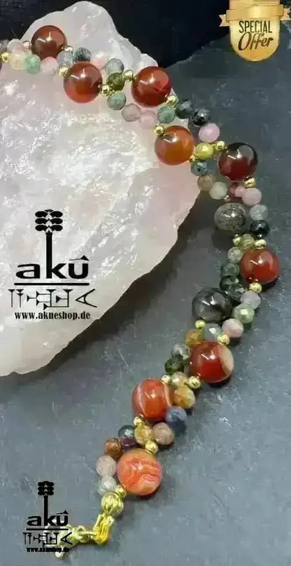Damen Achat Armband Geschenk natürliche Edelsteine sakrale Wurzelchakren, Meditationsenergie - AkueShop