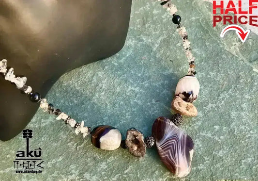 Achat & Rutilquarz Halskette, natürliche Roh Edelsteine, handgefertigter Schmuck geschenk - AkueShop
