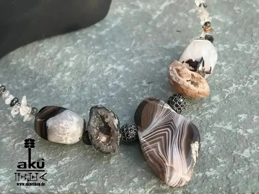 Achat & Rutilquarz Halskette, natürliche Roh Edelsteine, handgefertigter Schmuck geschenk - AkueShop
