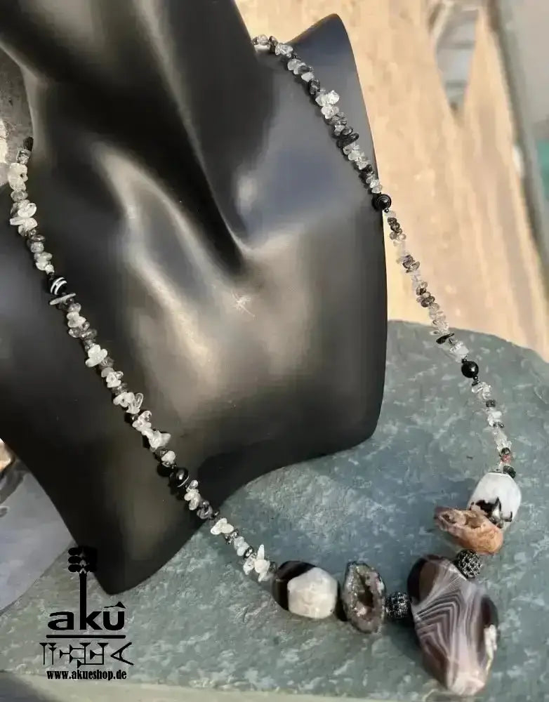 Achat & Rutilquarz Halskette, natürliche Roh Edelsteine, handgefertigter Schmuck geschenk - AkueShop