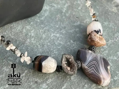 Achat & Rutilquarz Halskette, natürliche Roh Edelsteine, handgefertigter Schmuck geschenk - AkueShop