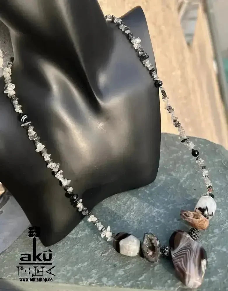 Achat & Rutilquarz Halskette, natürliche Roh Edelsteine, handgefertigter Schmuck geschenk - AkueShop