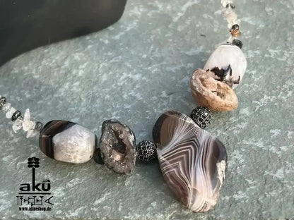 Achat & Rutilquarz Halskette, natürliche Roh Edelsteine, handgefertigter Schmuck geschenk - AkueShop