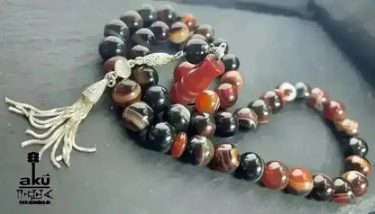 Achat Tesbih 45, 12mm, natürlicher roter Achat Edelstein, islamische Misbaha, Silbere Quaste - AkueShop