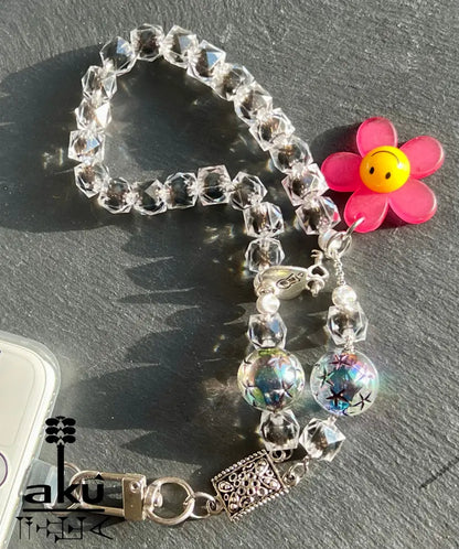 Acryl Handy Kette Smily Blumen Perlen Handyband,