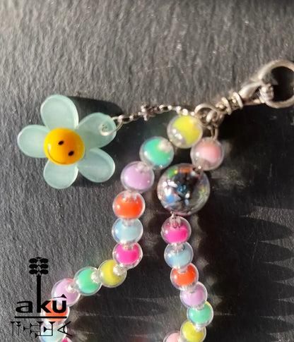 Acryl Handy Kette Smily Blumen Perlen Handyband,