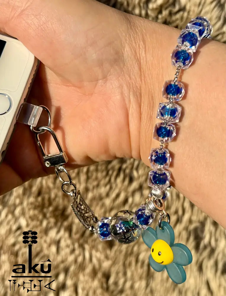 Acryl Handy Kette Smily Blumen Perlen Handyband, 