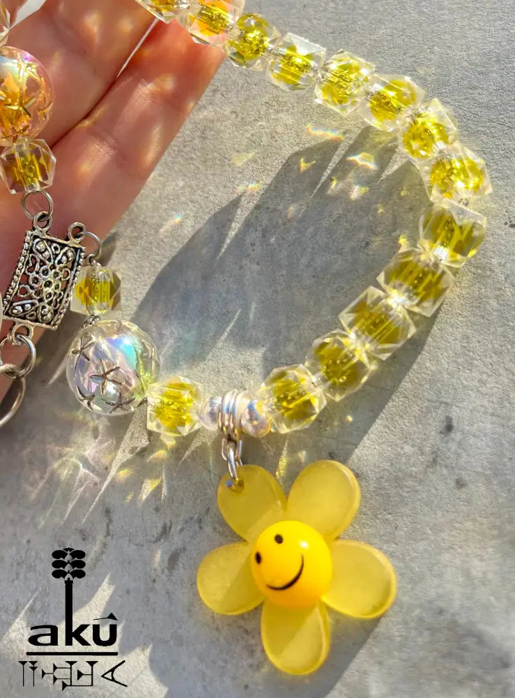 Acryl Handy Kette Smily Blumen Perlen Handyband,