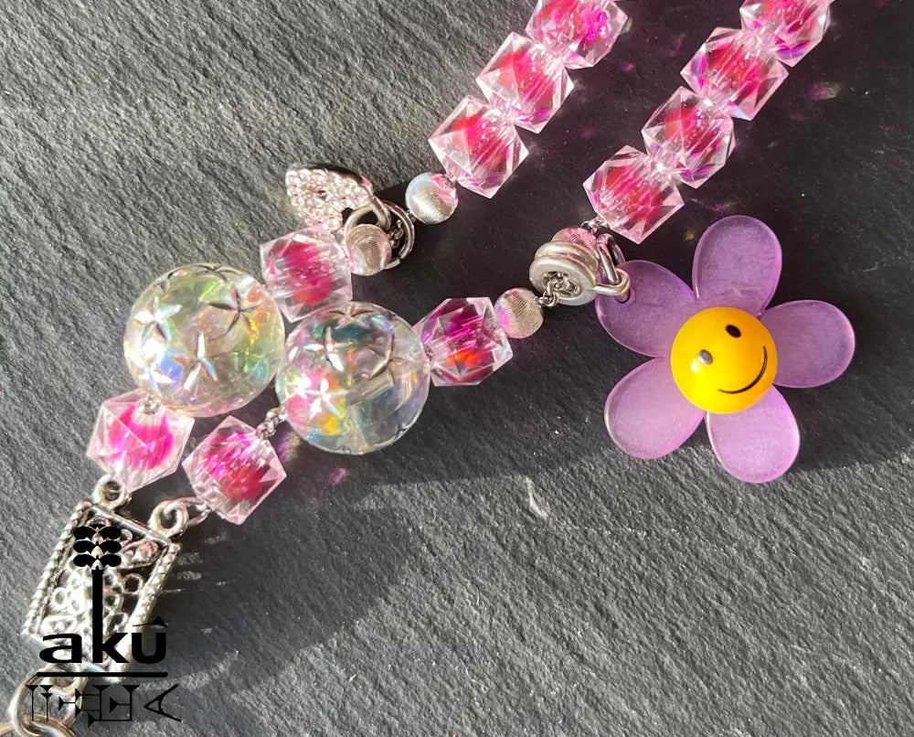 Acryl Handy Kette Smily Blumen Perlen Handyband, 