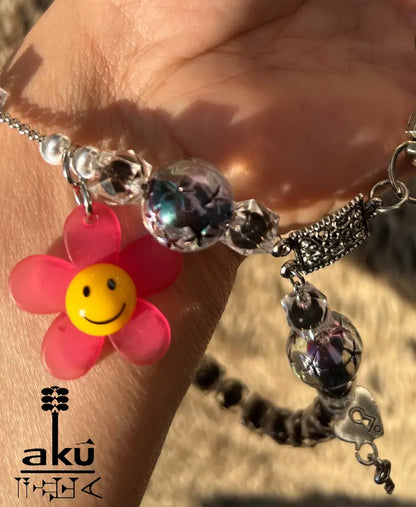 Acryl Handy Kette Smily Blumen Perlen Handyband,