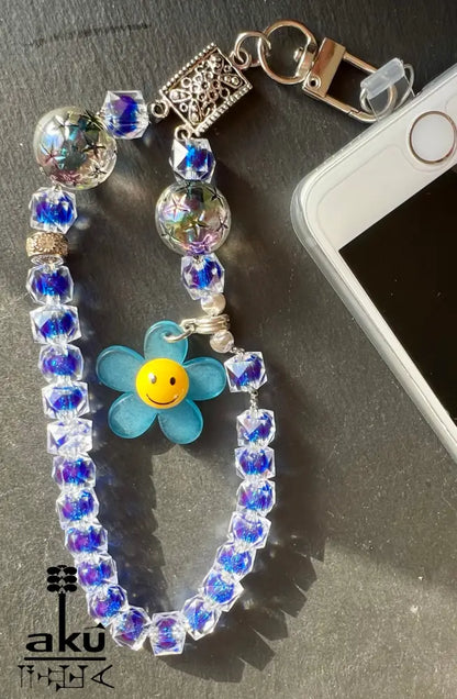 Acryl Handy Kette Smily Blumen Perlen Handyband,