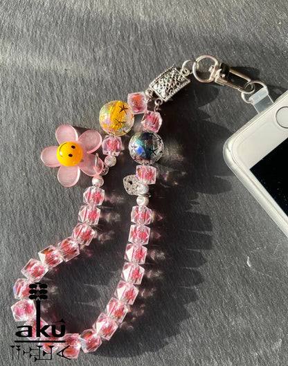 Acryl Handy Kette Smily Blumen Perlen Handyband, 