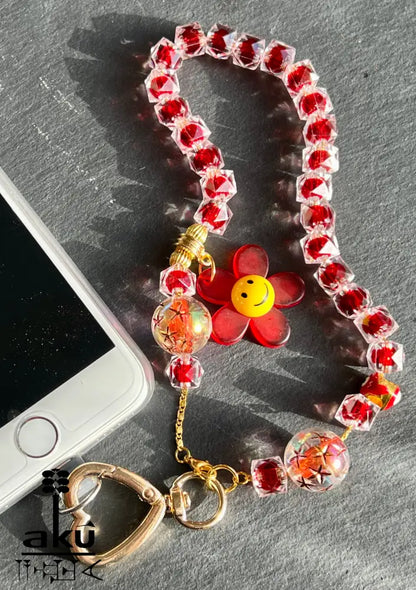 Acryl Handy Kette Smily Blumen Perlen Handyband,