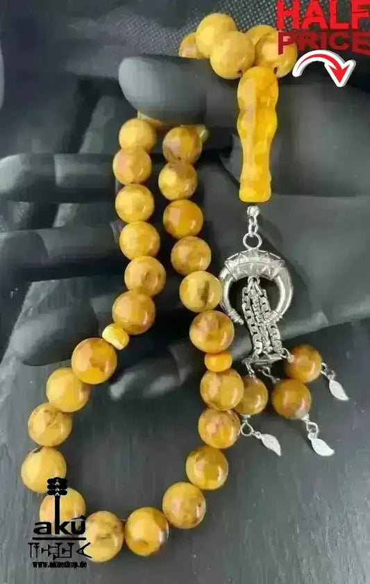 Alte riesige 13.5mm Ostsee Bernstein - Gebetskette Tesbih, islamisches Kehribar Misbaha - AkueShop