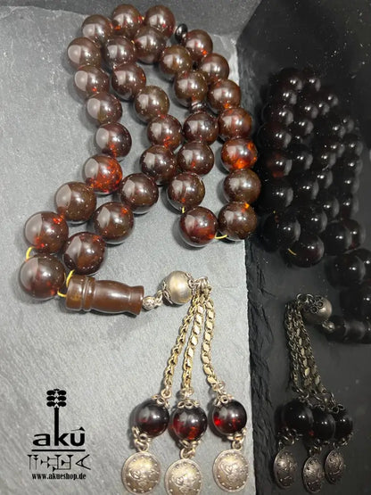 Alte Riesige Rote Bernstein-Gebetskette 19Mm Prayer Beads Amber Kehribar, Bernstein Tasbih, Islamisches, 925er silbere quaste