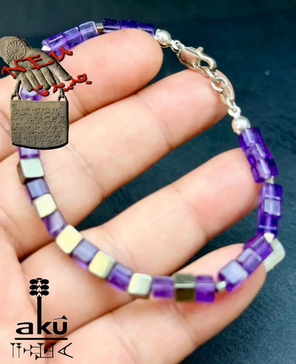 Amethyst Armband Lili Edelstein bronzene Würfel Pyrit Perlen natürlicher Edelstein - Armband