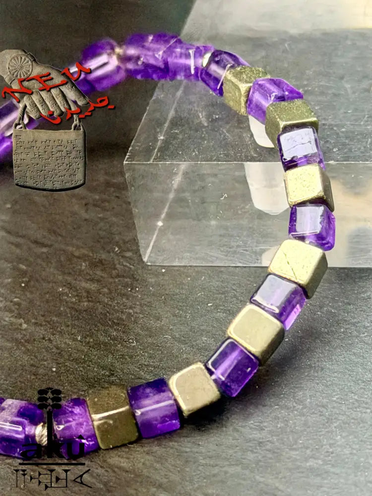 Amethyst Armband Lili Edelstein bronzene Würfel Pyrit Perlen natürlicher Edelstein - Armband