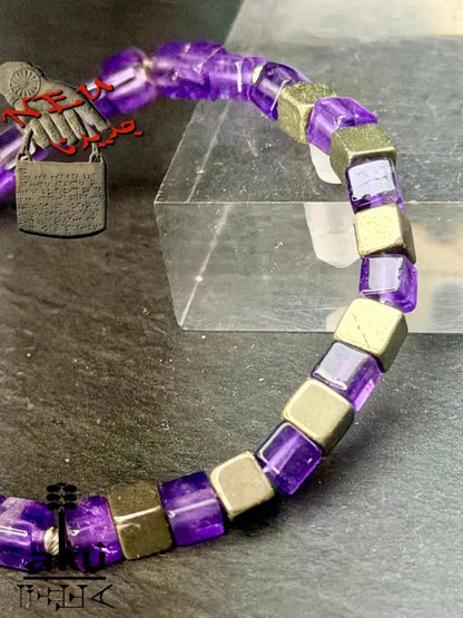 Amethyst Armband Lili Edelstein bronzene Würfel Pyrit Perlen natürlicher Edelstein - Armband