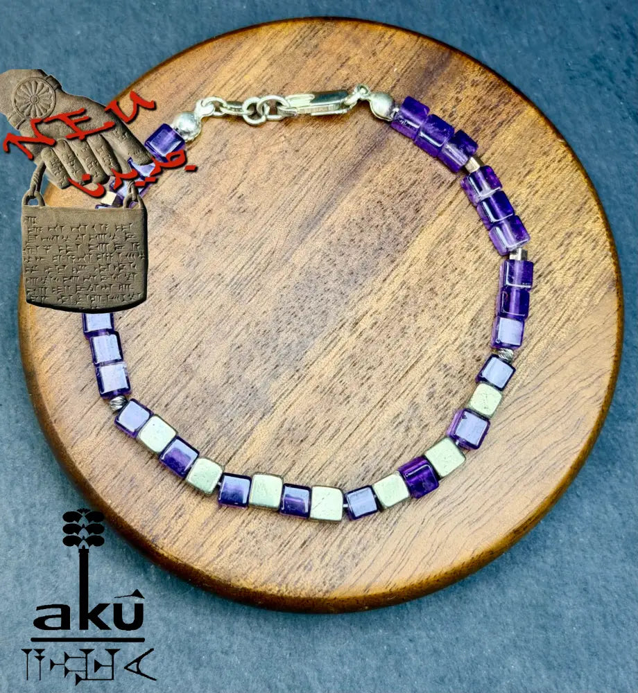 Amethyst Armband Lili Edelstein bronzene Würfel Pyrit Perlen natürlicher Edelstein - Armband