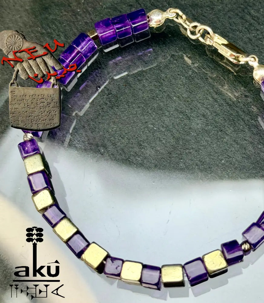 Amethyst Armband Lili Edelstein bronzene Würfel Pyrit Perlen natürlicher Edelstein - Armband