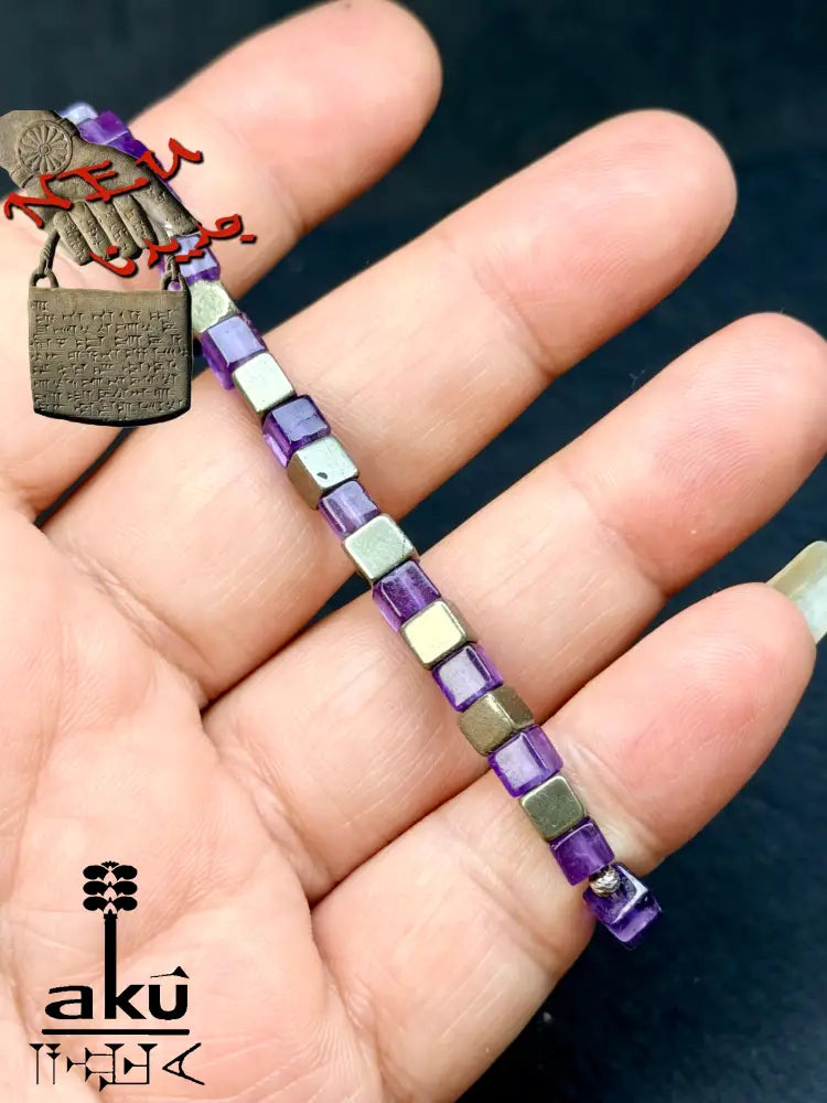Amethyst Armband Lili Edelstein bronzene Würfel Pyrit Perlen natürlicher Edelstein - Armband
