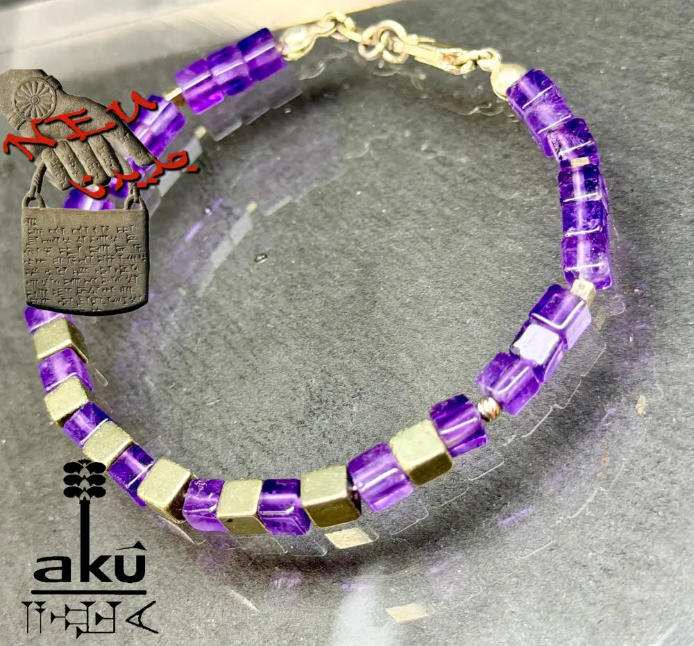 Amethyst Armband Lili Edelstein bronzene Würfel Pyrit Perlen natürlicher Edelstein - Armband
