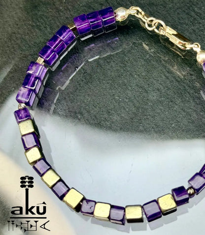 Amethyst Armband Lili Edelstein bronzene Würfel Pyrit Perlen natürlicher Edelstein - Armband