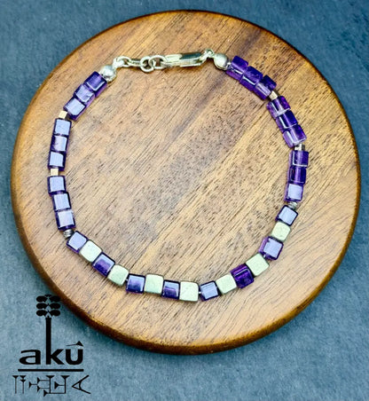 Amethyst Armband Lili Edelstein bronzene Würfel Pyrit Perlen natürlicher Edelstein - Armband