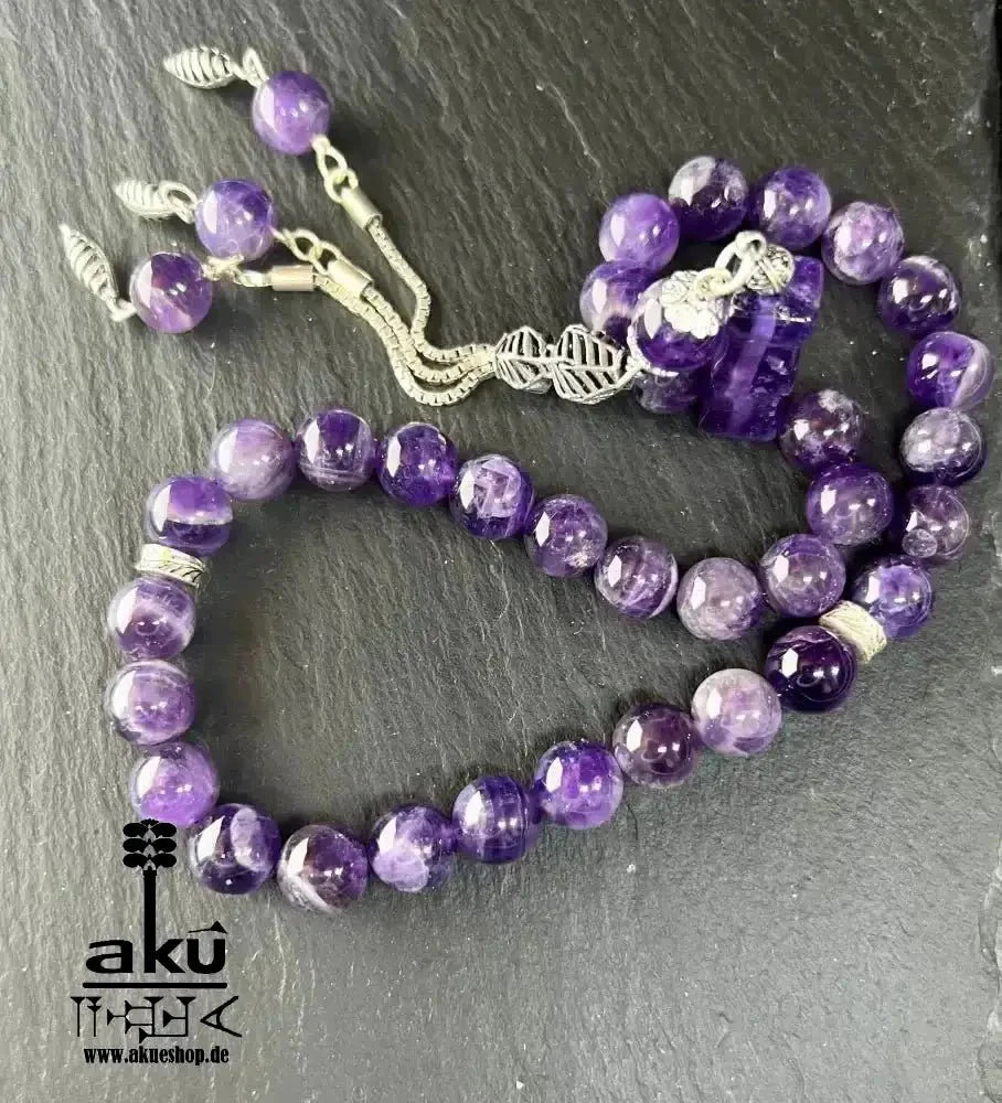 Amethyst tasbih, 925er silbere quaste. 10mm natürliche edelsteine, handgefertigte schmuck, edelstein schmuck, geschenkeideen, schneller versand, akueshop