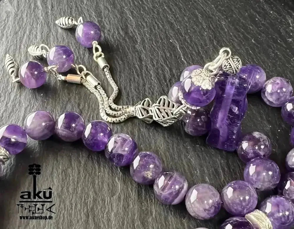 Amethyst tasbih, 925er silbere quaste. 10mm natürliche edelsteine, handgefertigte schmuck, edelstein schmuck, geschenkeideen, schneller versand, akueshop