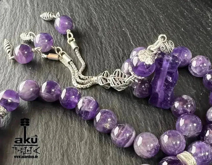 Amethyst tasbih, 925er silbere quaste. 10mm natürliche edelsteine, handgefertigte schmuck, edelstein schmuck, geschenkeideen, schneller versand, akueshop