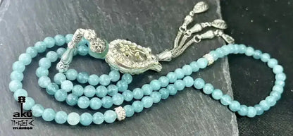 Apatit Tesbih 99, natürlicher blaustein, islamisches blaue Misbaha, Halschakra - AkueShop