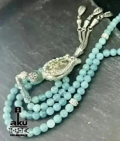 Apatit Tesbih 99, natürlicher blaustein, islamisches blaue Misbaha, Halschakra - AkueShop