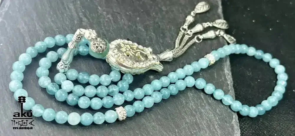 Apatit Tesbih 99, natürlicher blaustein, islamisches blaue Misbaha, Halschakra - AkueShop