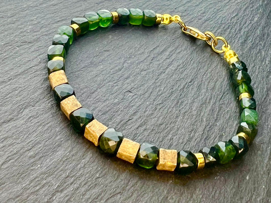 Männer grün jade armband green bracelet gold plated vergoldet cubic beads pyrite bronze