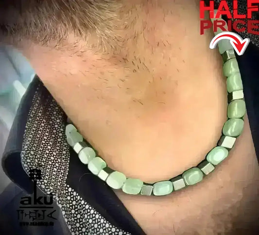 Handgefertigte Halskette, Aventurin & Pyrit naturlische Steine, 925er Silber, Herz Chakra, meditation energie - AkueShop