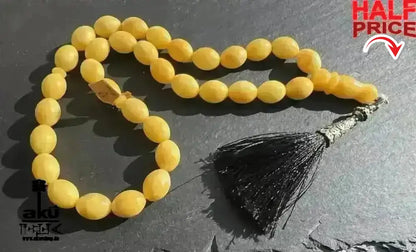 Bernstein Tesbih 33, gelbes Ostseebernstein, islamisches Rosenkranz, Kehribar Misbaha - AkueShop